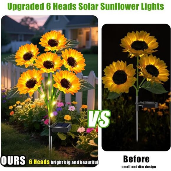 Sunflower Solar Lights Outdoor Decor, 4 Pack Solar Garden Decor 24 Waterproof - Picture 5 of 7